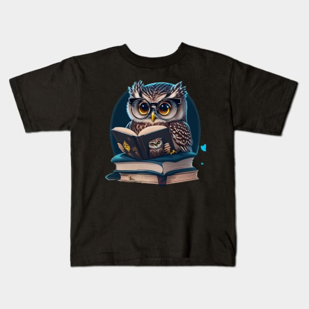 owl read a book Kids T-Shirt by AOAOCreation